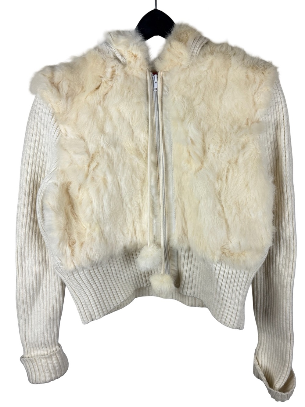 Women’s Y2K Jennyfer J Rabbit Fur Full Zip Cute Preppy White Hoodie Size L